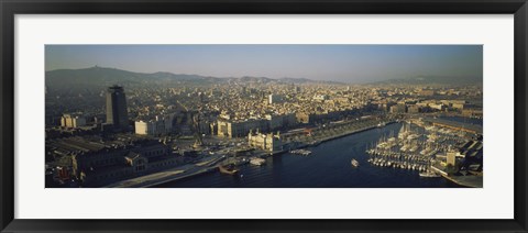 Framed Aerial view of a city, Barcelona, Spain Print