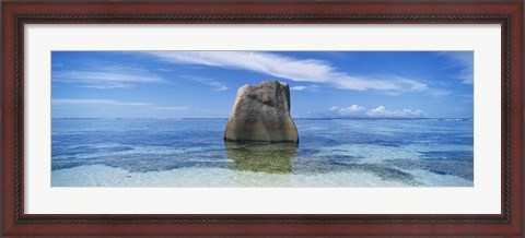 Framed Boulder in the sea, Anse Source D&#39;argent Beach, La Digue Island, Seychelles Print