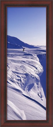 Framed Person walking on a snow covered mountain, Snaefellsnes Peninsula, Iceland Print