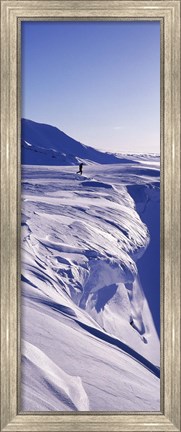 Framed Person walking on a snow covered mountain, Snaefellsnes Peninsula, Iceland Print