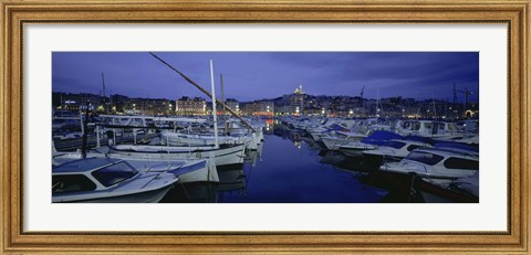Framed Boats docked at a port, Old Port, Marseille, Bouches-Du-Rhone, Provence-Alpes-Cote Daze, France Print