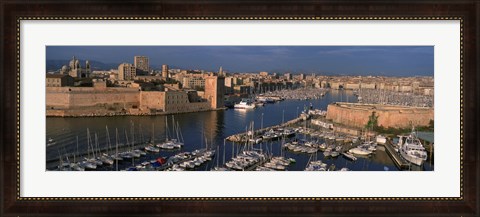 Framed High angle view of boats docked at a port, Old Port, Marseille, Bouches-Du-Rhone, Provence-Alpes-Cote Daze, France Print