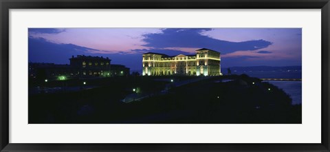 Framed Buildings lit up at night, Palais Due Pharo, Marseille, Bouches-Du-Rhone, Provence-Alpes-Cote Daze, France Print