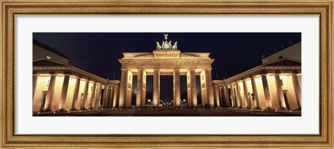 Framed Low angle view of a gate lit up at night, Brandenburg Gate, Berlin, Germany Print