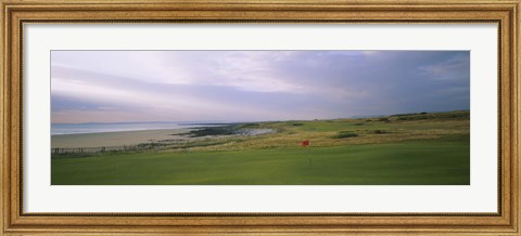 Framed Golf flag on a golf course, Royal Porthcawl Golf Club, Porthcawl, Wales Print
