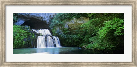 Framed Waterfall in a forest, Lison River, Jura, France Print