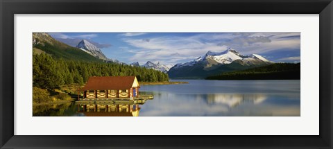 Framed Boathouse at the lakeside, Maligne Lake, Jasper National Park, Alberta, Canada Print