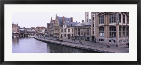 Framed Buildings along the river, Leie River, Graslei, Ghent, Belgium Print