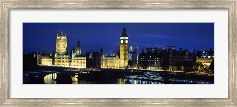 Framed Buildings lit up at dusk, Westminster Bridge, Big Ben, Houses Of Parliament, Westminster, London, England Print