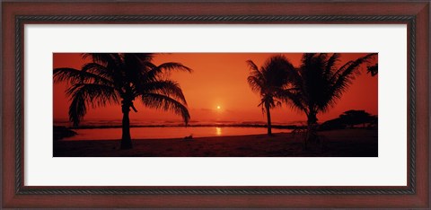 Framed Silhouette of palm trees on the beach at dusk, Lydgate Park, Kauai, Hawaii, USA Print