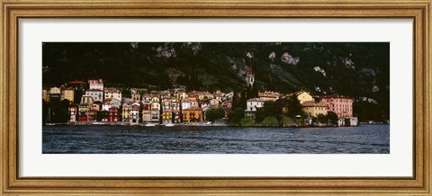 Framed Buildings at the lakeside viewed from a ferry, Varenna, Lake Como, Lecco, Lombardy, Italy Print