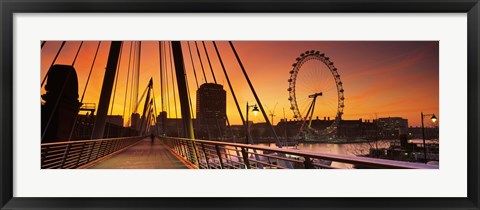 Framed Bridge with ferris wheel, Golden Jubilee Bridge, Thames River, Millennium Wheel, City Of Westminster, London, England Print