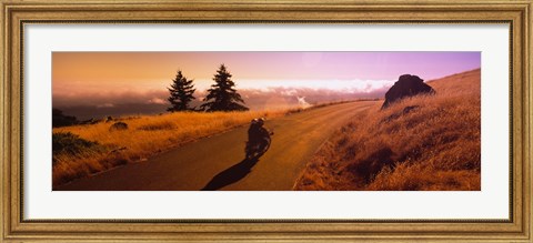Framed High angle view of a motorcycle moving on a road, Mt Tamalpais, Marin County, California, USA Print