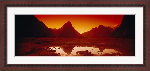 Framed Reflection of mountains in a lake, Mitre Peak, Milford Sound, Fiordland National Park, South Island, New Zealand Print