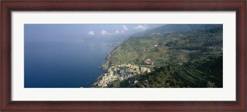 Framed High angle view of a village at the coast, Riomaggiore, La Spezia, Liguria, Italy Print