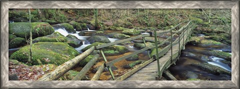 Framed Leap of Faith broken bridge, Becky Brook, Becky Falls, Bovey Tracey, Dartmoor National Park, Devon, England Print