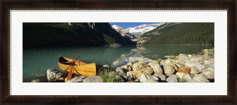 Framed Canoe at the lakeside, Lake Louise, Banff National Park, Alberta, Canada Print