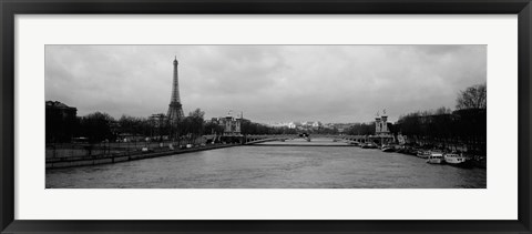 Framed River with a tower in the background, Seine River, Eiffel Tower, Paris, Ile-De-France, France Print
