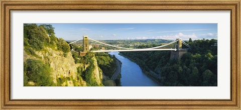 Framed Bridge across a river, Clifton Suspension Bridge, Avon Gorge, Bristol, England Print