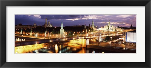 Framed City lit up at night, Red Square, Kremlin, Moscow, Russia Print