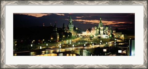 Framed Red Square at night, Kremlin, Moscow, Russia Print