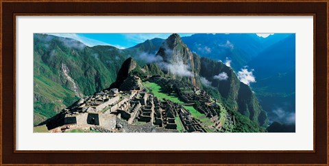 Framed High angle view of ruins of ancient buildings, Inca Ruins, Machu Picchu, Peru Print