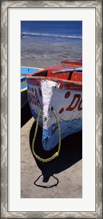 Framed Two fishing boats on the beach, Mazatalan, Mexico Print