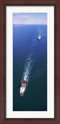 Framed Aerial view of a battleship being towed in the sea, USS Iowa (BB-61), Rhode Island Sound, Rhode Island, USA Print