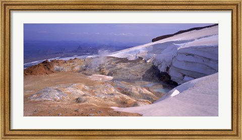 Framed Panoramic view of a geothermal area, Kverkfjoll, Vatnajokull, Iceland Print