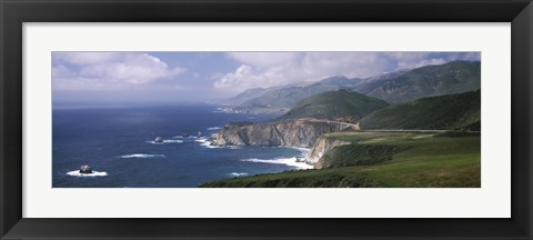 Framed Rock formations on the beach, Bixby Bridge, Pacific Coast Highway, Big Sur, California, USA Print