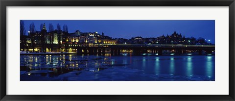 Framed Waterfront at night, Stockholm, Sweden Print