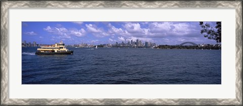 Framed Ferry in the sea with a bridge in the background, Sydney Harbor Bridge, Sydney Harbor, Sydney, New South Wales, Australia Print