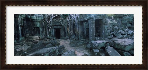 Framed Overgrown tree roots on ruins of a temple, Ta Prohm Temple, Angkor, Cambodia Print
