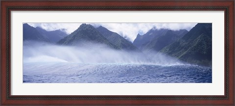 Framed Rolling waves and mountains, Tahiti, French Polynesia Print