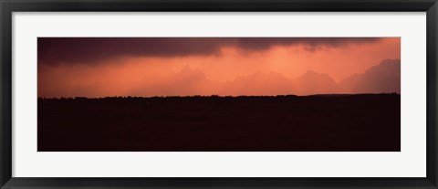 Framed Silhouette of a mountain range at dusk, Teton Range, Grand Teton National Park, Wyoming, USA Print