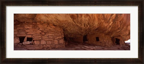 Framed Dwelling structures on a cliff, House Of Fire, Anasazi Ruins, Mule Canyon, Utah, USA Print