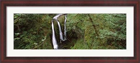 Framed High angle view of a waterfall in a forest, Triple Falls, Columbia River Gorge, Oregon (horizontal) Print