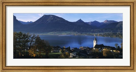 Framed Village at the lakeside, Wolfgangsee, Salzkammergut, Austria Print