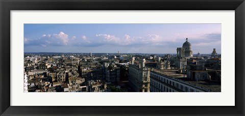 Framed High angle view of a city, Old Havana, Havana, Cuba (Blue Sky with Clouds) Print