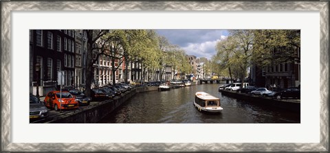 Framed Close up of Boats in a canal, Amsterdam, Netherlands Print