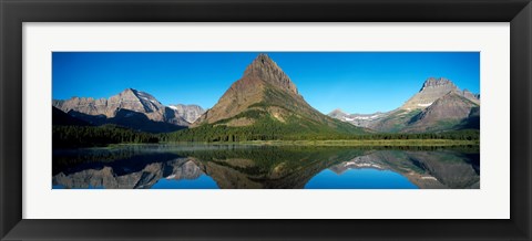 Framed Reflection of mountains in Swiftcurrent Lake, Many Glacier, US Glacier National Park, Montana, USA Print