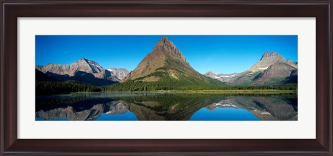 Framed Reflection of mountains in Swiftcurrent Lake, Many Glacier, US Glacier National Park, Montana, USA Print