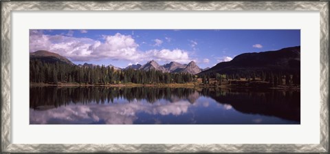 Framed Reflection of trees and clouds in the lake, Molas Lake, Colorado, USA Print