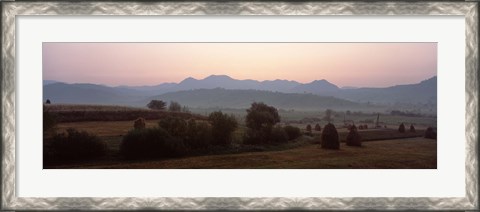 Framed Agricultural field with a mountain range in the background, Transylvania, Romania Print