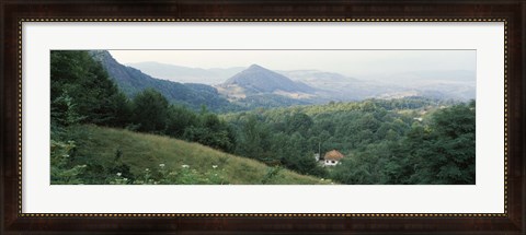 Framed Buildings in a valley, Transylvania, Romania Print