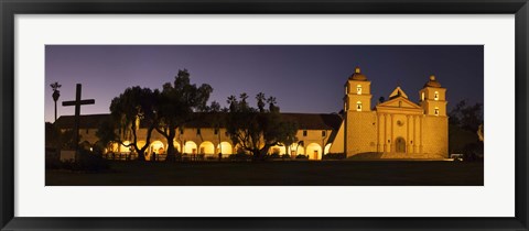 Framed Mission lit up at night, Mission Santa Barbara, Santa Barbara, Santa Barbara County, California, USA Print