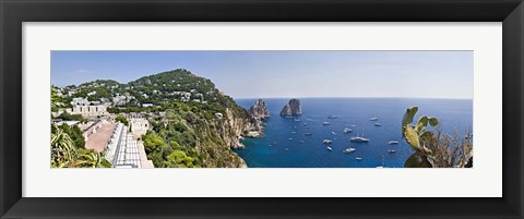 Framed Boats in the sea, Faraglioni, Capri, Naples, Campania, Italy Print