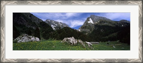 Framed Mountains in a forest, Mt Santis, Mt Altmann, Appenzell Alps, St Gallen Canton, Switzerland Print