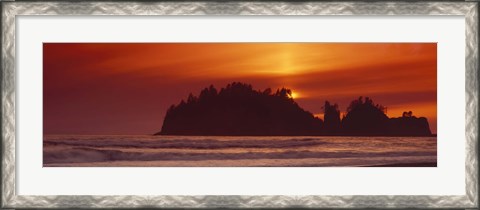 Framed Silhouette of sea stack at sunrise, Washington State, USA Print