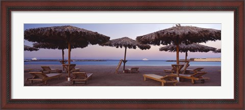 Framed Lounge chairs with sunshades on the beach, Hilton Resort, Hurghada, Egypt Print